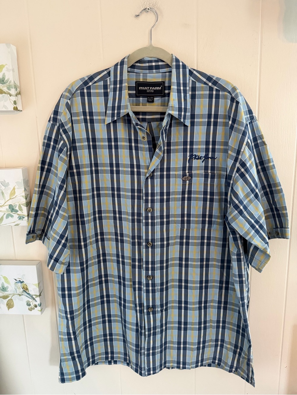 Phat Farm NYC Men’s XL Blue Plaid Short Sleeve Button Up Shirt